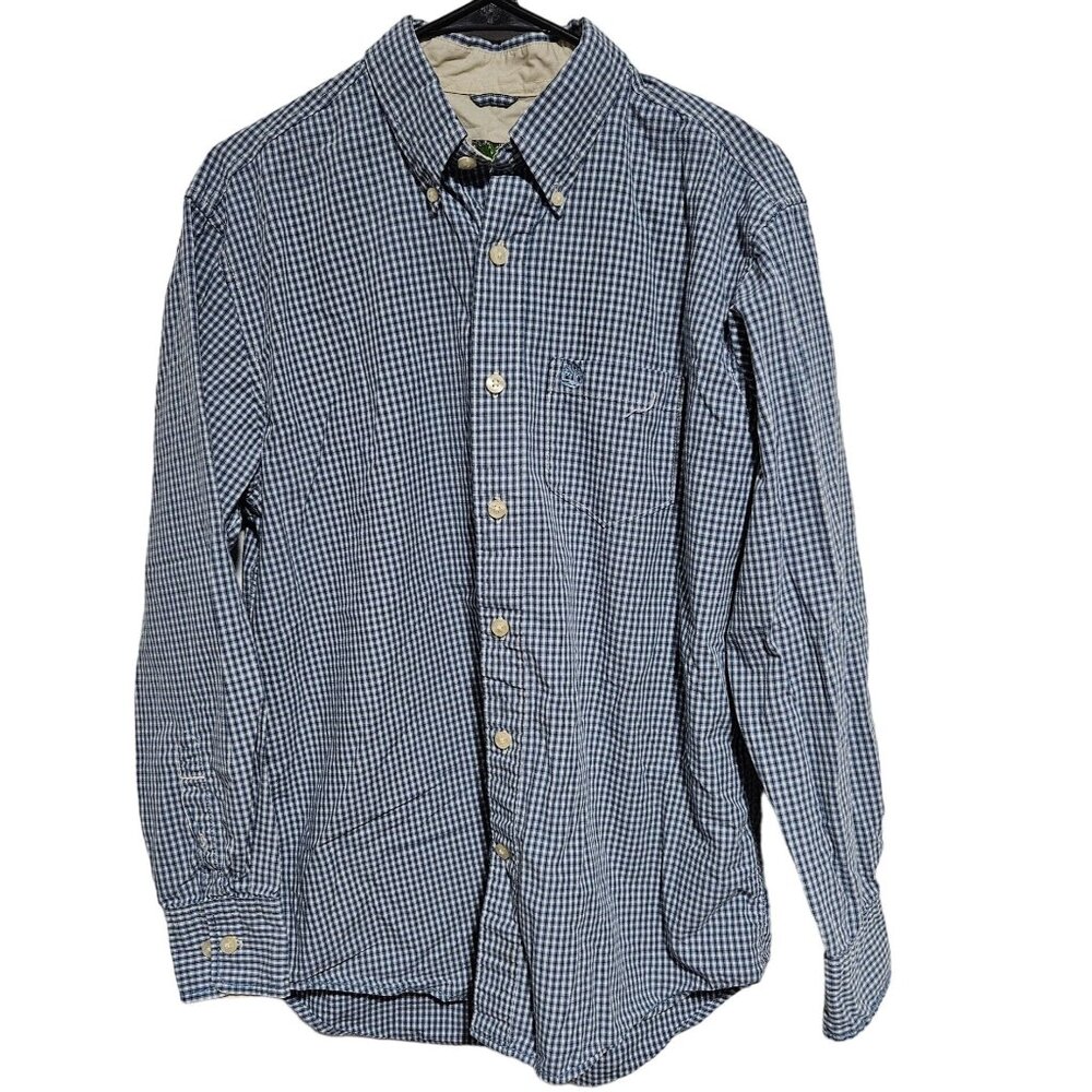 Timberland Button Front Up Mens Size Medium Blue White Checkered Cotton